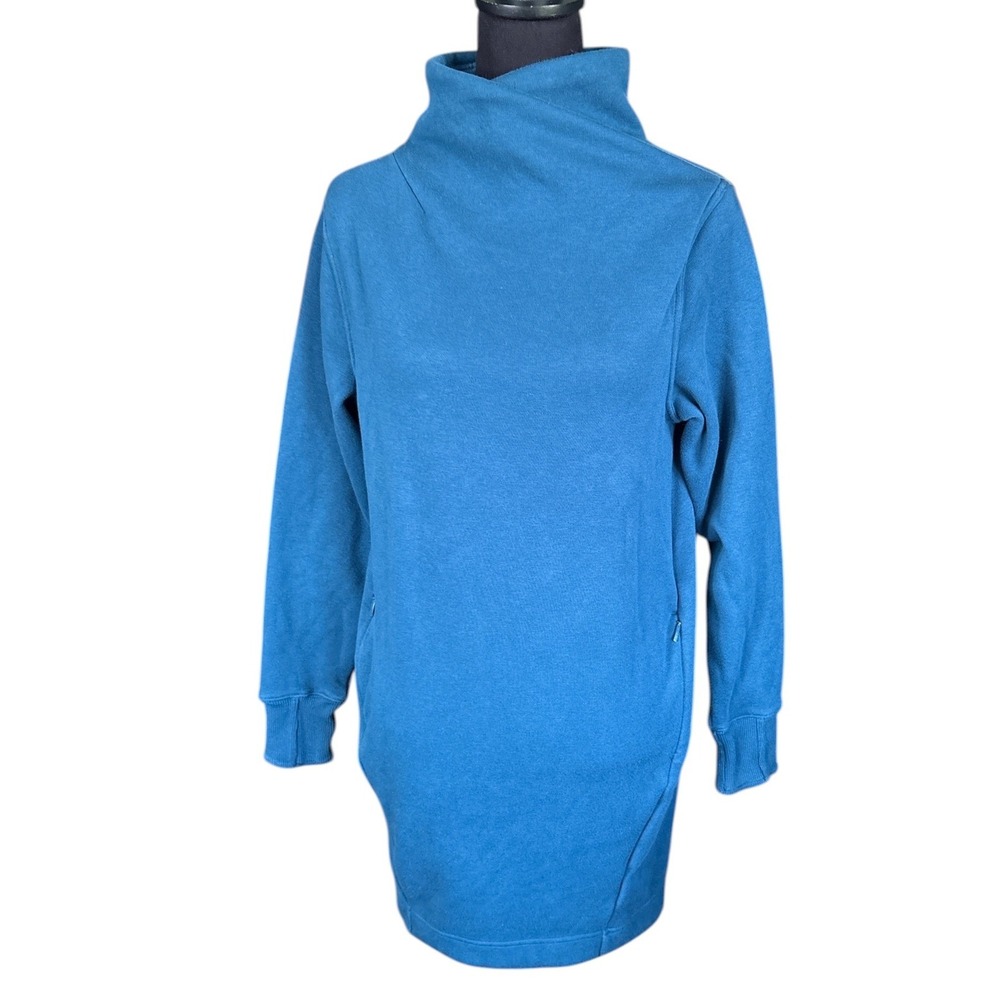Athleta Cozy Karma Mock Neck Long Sleeve Sweatshirt Dress, Teal, Small, Casual - Picture 3 of 9